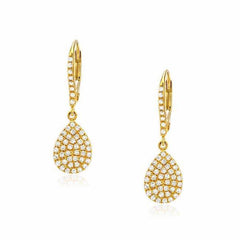 pear pave dangle earrings in yellow gold