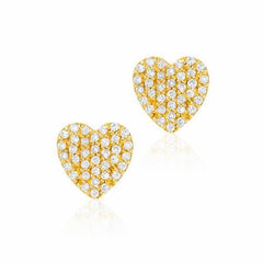 heart pave post earrings with diamonds in yellow gold