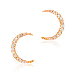 crescent moon post earrings with diamonds in 14k gold