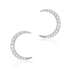 crescent moon post earrings with diamonds in 14k gold