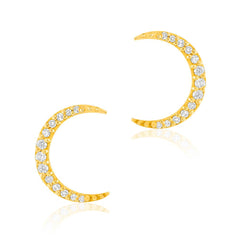 crescent moon post earrings with diamonds in 14k gold
