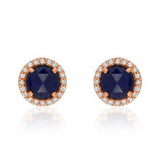 rosie 5.0mm lapis & diamond post earrings in rose gold