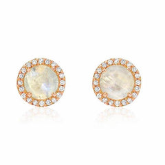 rosie 5.0mm rainbow moonstone & diamond post earrings in rose gold
