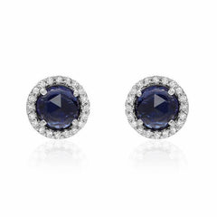 rosie 5.0mm blue corundum & diamond post earrings in white gold