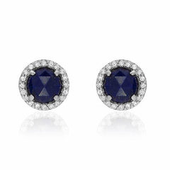 rosie 5.0mm lapis & diamond post earrings in white gold