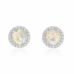 rosie 5.0mm rainbow moonstone & diamond post earrings in white gold