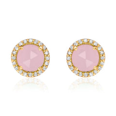 5.0mm diameter rosie earrings with pink opal and diamonds in yellowgold