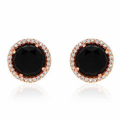 Rosie 7.0mm Black Onyx & Diamond Post Earrings in Rose Gold