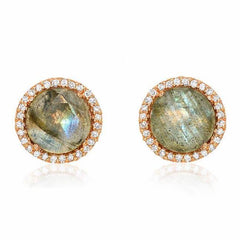 rosie 7.0mm labradorite & diamond post earrings in rose gold