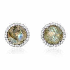 rosie 7.0mm labradorite & diamond post earrings in white gold