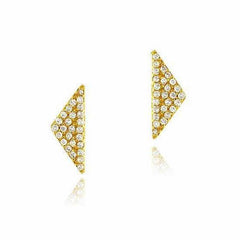elongated triangle pave post earrings with diamonds in yellow gold