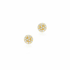 mini round pave post earrings with diamonds in yellow gold