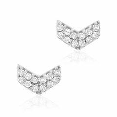 chevron post earrings in white gold