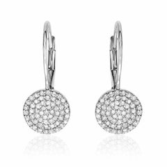Pave disc earrings with leverbacks in white gold