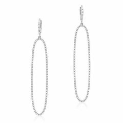 open elongated oval drop earrings with diamonds in white gold