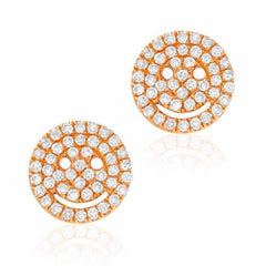 Smiley face pave post earrings in rose gold
