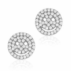 Smiley face pave post earrings in white gold