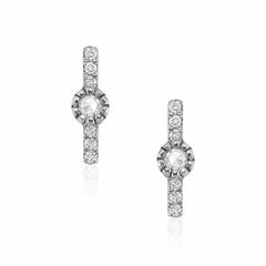 mini bar and rose cut post earrings in white gold