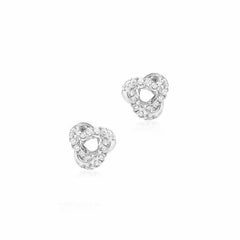 Small love knot post earrings with diamonds in white gold