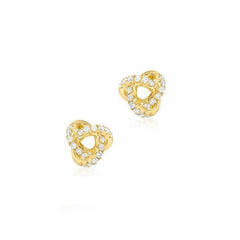 Small love knot post earrings with diamonds in yellow gold