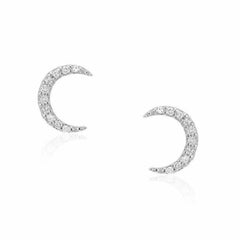crescent moon post earrings in white gold