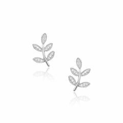 small leaf post earrings in white gold