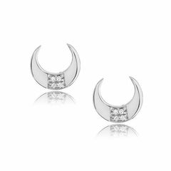 crescent horn post earrings in white gold with diamonds