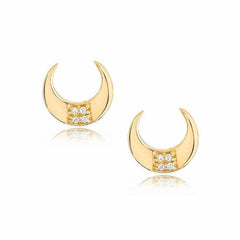 crescent horn post earrings in yellow gold with diamonds