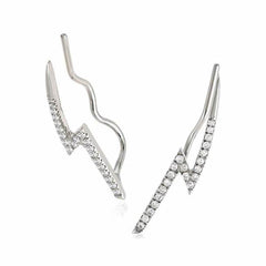lightning bolt climber earrings with diamonds in white gold