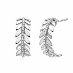 Wreath hoop earrings with line diamonds in white gold