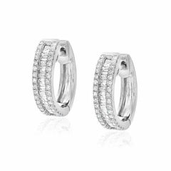 Heirloom baguette diamond huggies in white gold