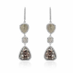 rustic diamond triple drop earrings with white diamonds in white gold