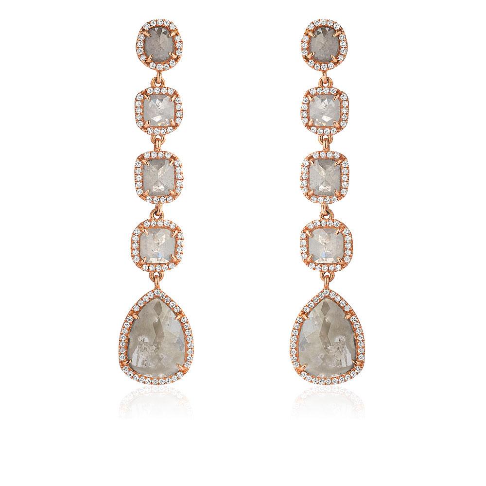 One of a Kind Rustic Diamond Dangle Post Earrings in Rose Gold
