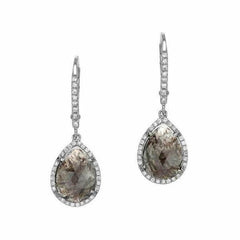 one of a kind rustic diamond dangle earrings in white gold