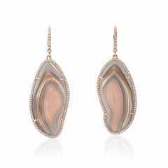 one of a kind agate drop earrings with diamonds in rose gold