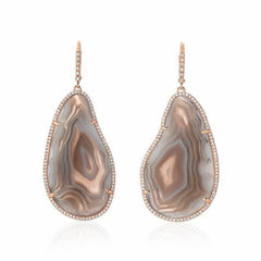 one of a kind agate drop earrings with diamonds in rose gold