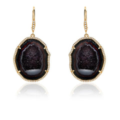 One of a Kind Geode and Diamond Dangle Earrings