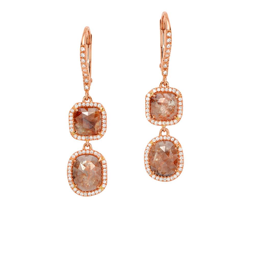 One of a Kind Rustic Diamond Double Dangle Earrings in Rose Gold
