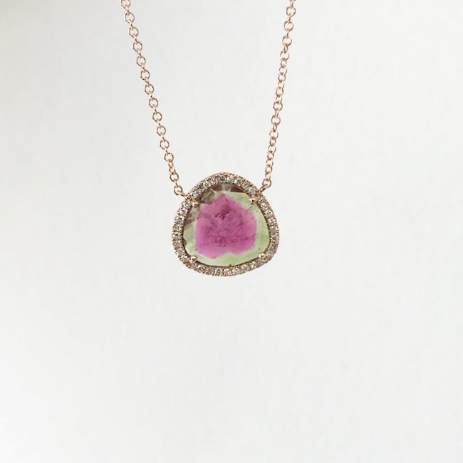 One of a Kind Watermelon Tourmaline Necklace in Rose Gold
