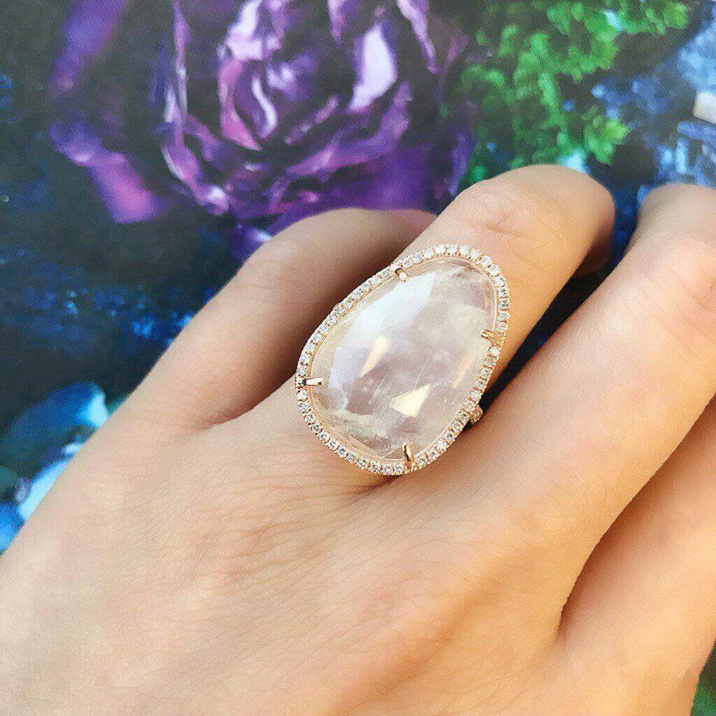 One of a Kind Organic Shaped Rainbow Moonstone Ring