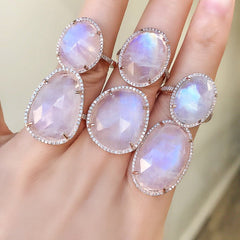 One of a Kind Organic Shaped Rainbow Moonstone Ring