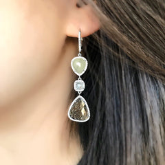 One of a Kind Rustic Diamond Triple Dangle Earrings in White Gold