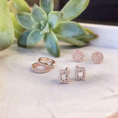 Baguette with Halo Earrings