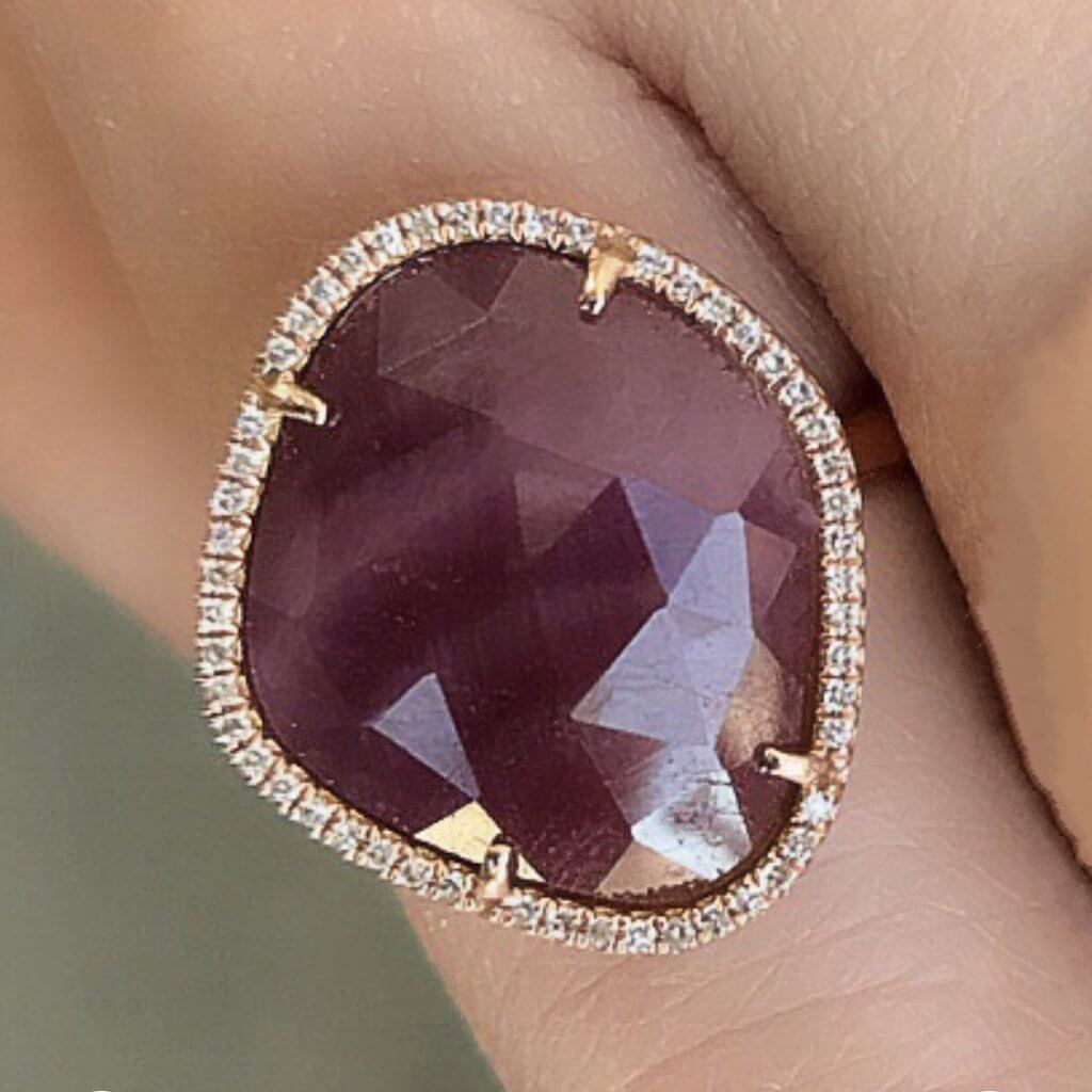 One of a Kind Ruby Halo Ring in Rose Gold