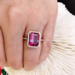 One of a Kind Banded Tourmaline Ring in Rose Gold