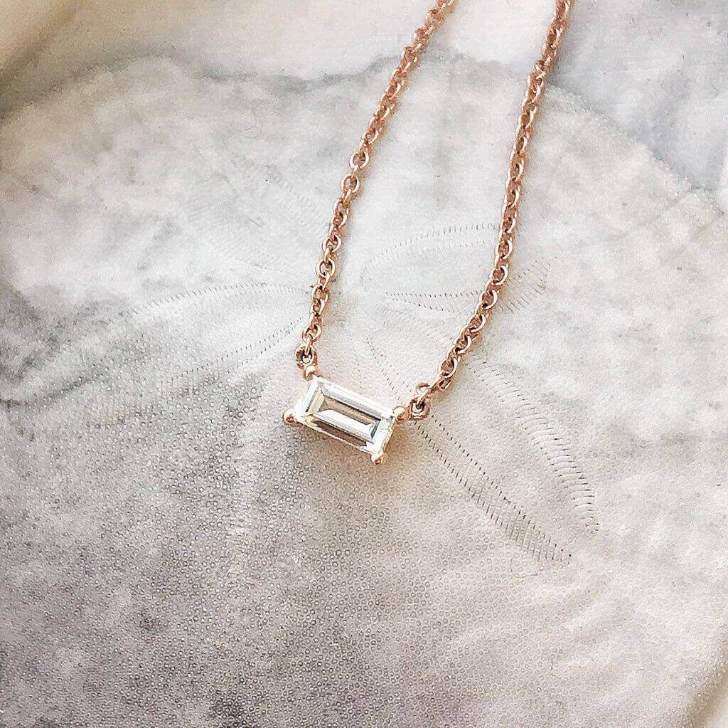 One of a Kind Baguette Diamond Necklace in Rose Gold