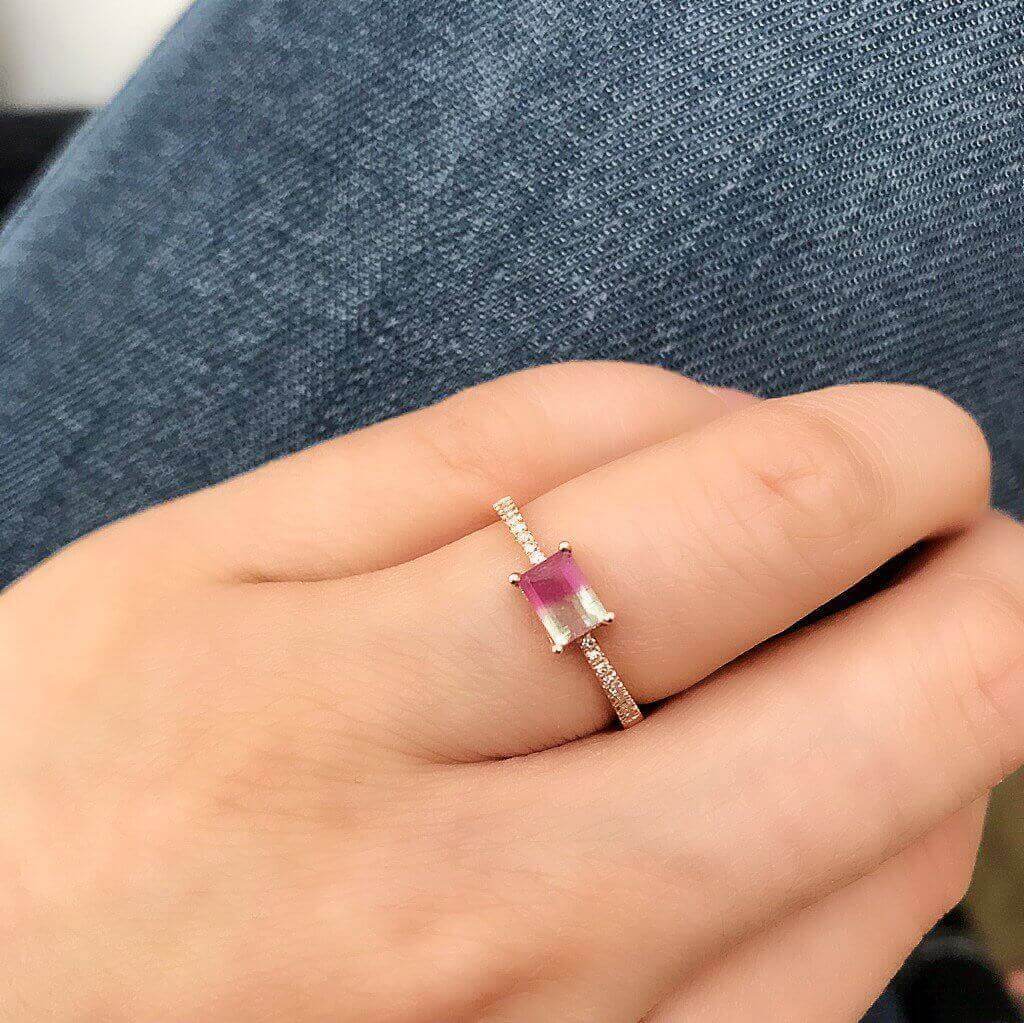 One of a Kind Bicolor Tourmaline Landscape Ring in Rose Gold