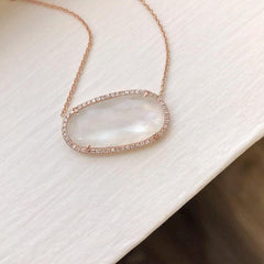 One of a Kind Organic Shaped Rainbow Moonstone Necklace