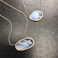 One of a Kind Organic Shaped Rainbow Moonstone Necklace