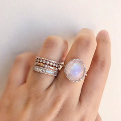 Petite Baguette and Round Diamond Halfway Band